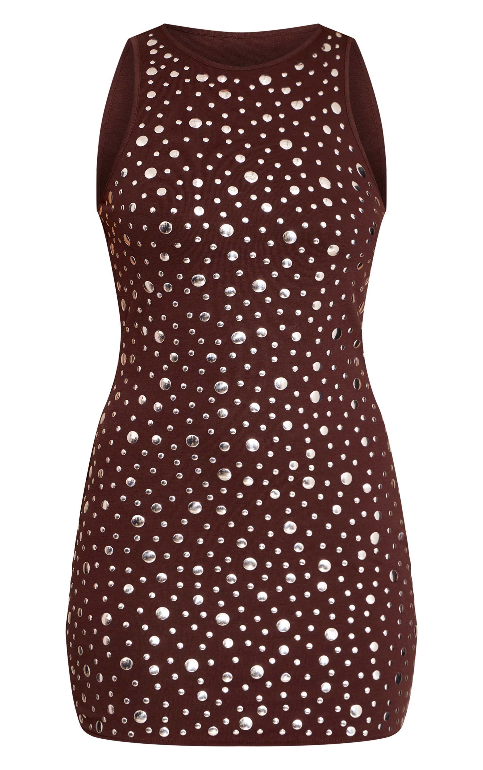 Chocolate Soft Touch Stud Detail Mini Dress image 5