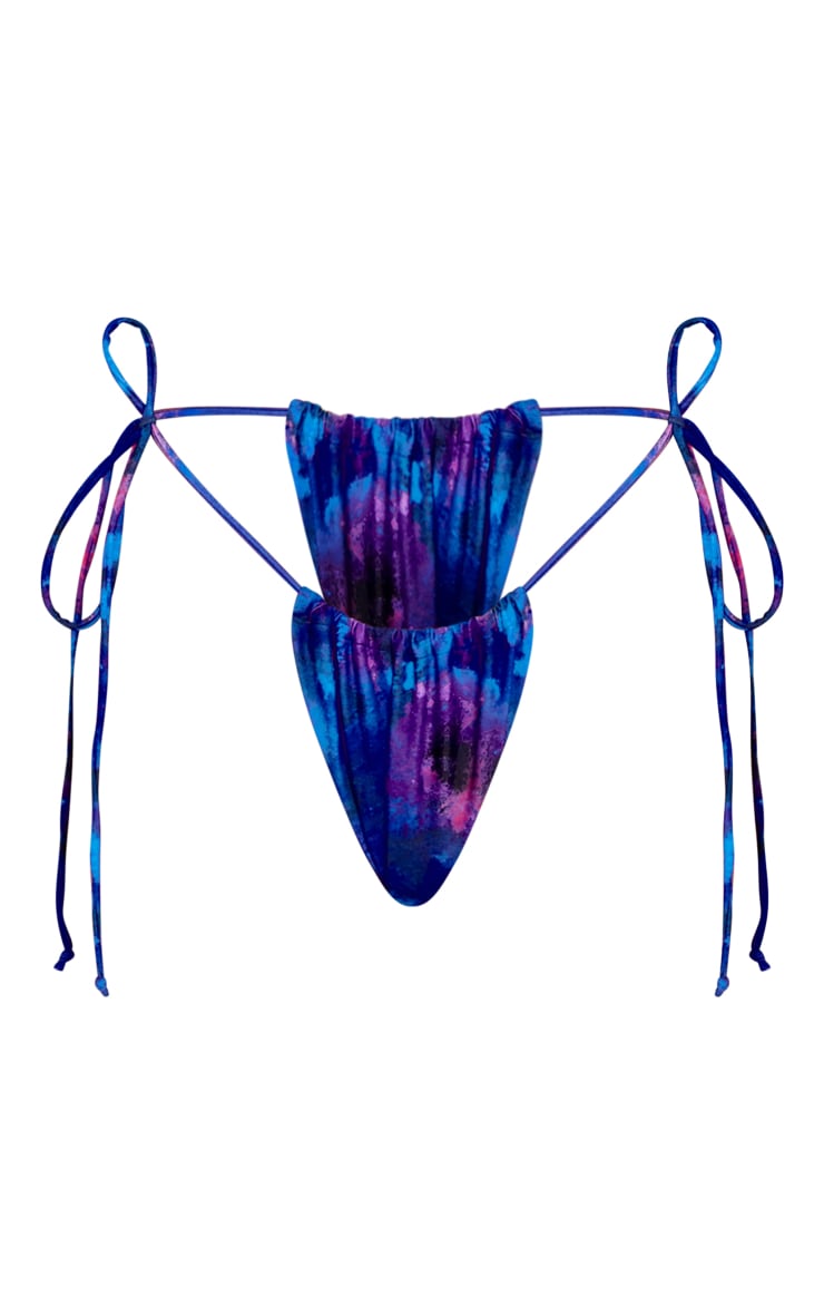  Blue Acid Wash Contrast Tie Bikini Bottoms image 5