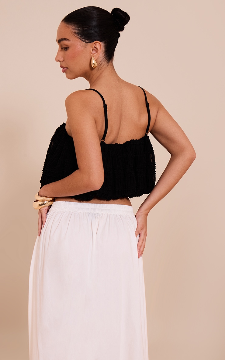 Black Textured Chiffon Puff Ball Cami Top image 2