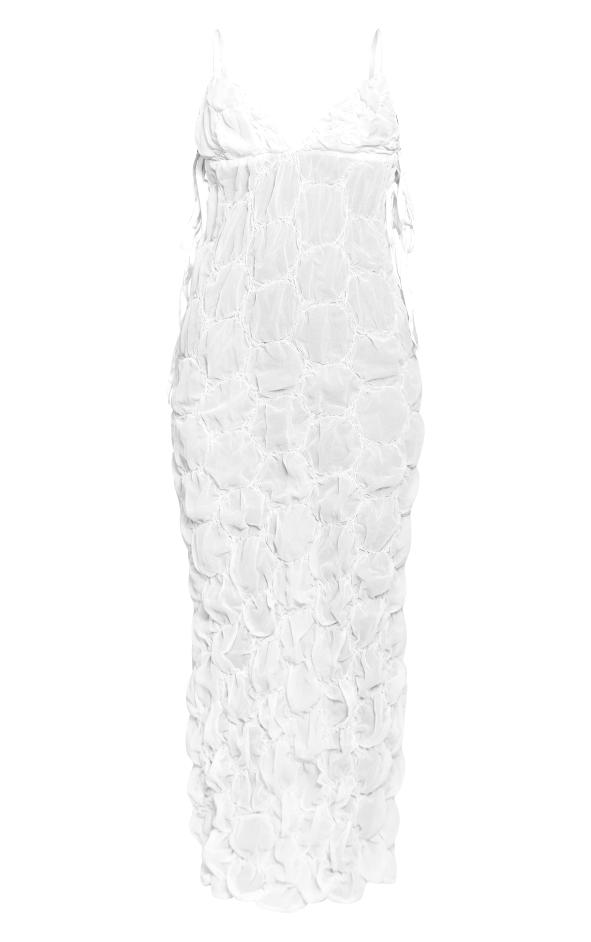 Petite Robe longue texturée blanche froncée nouée sur le côté à bretelles fines image 5