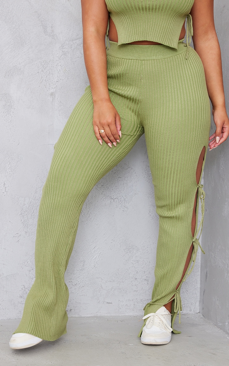 Shape Sage Green Knit Tie Side Flared Trousers image 2