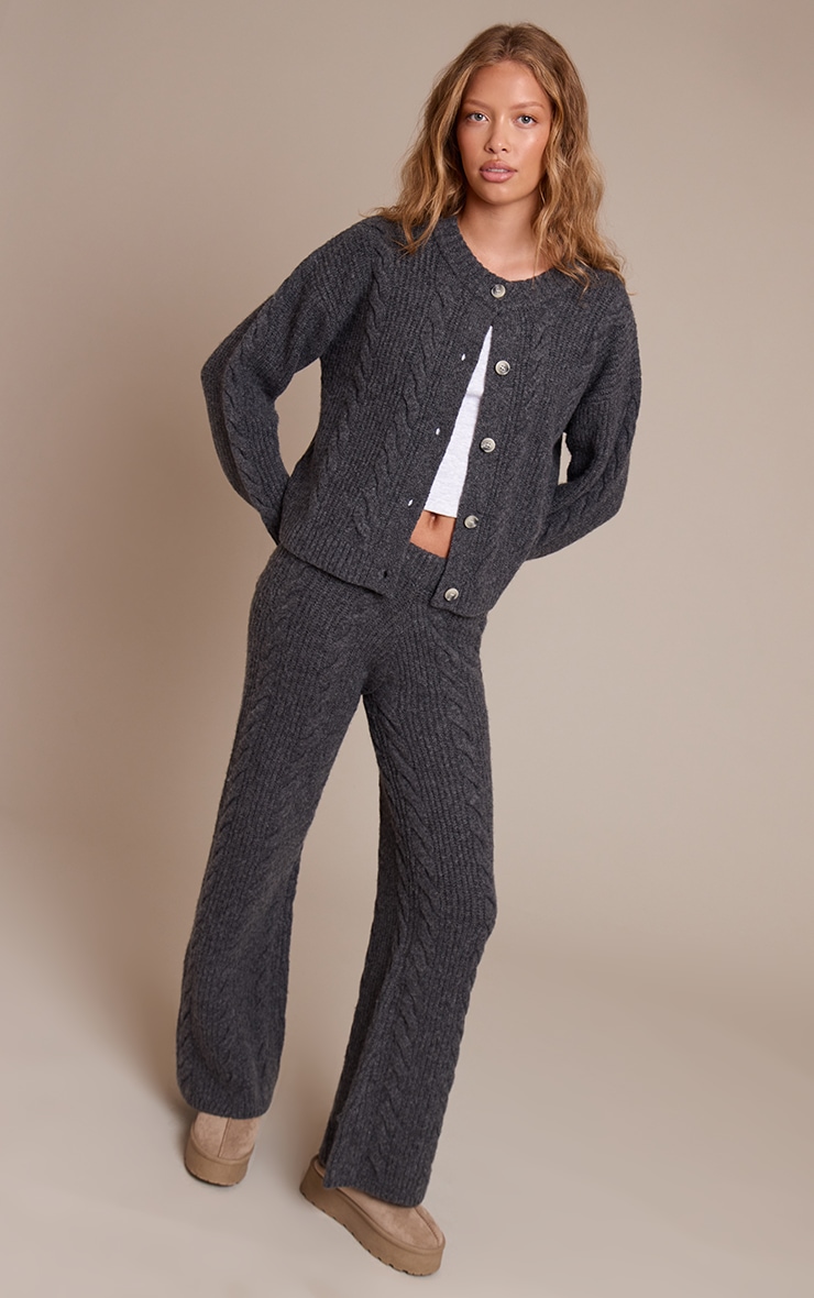 Pantalon en maille tricot torsadée gris anthracite image 1