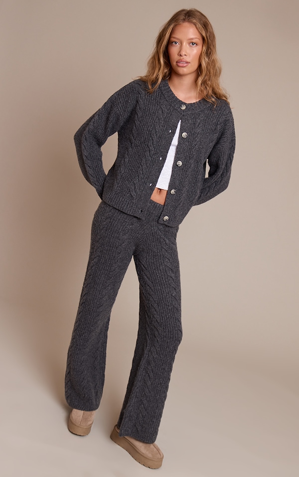 Pantalon en maille tricot torsadée gris anthracite
