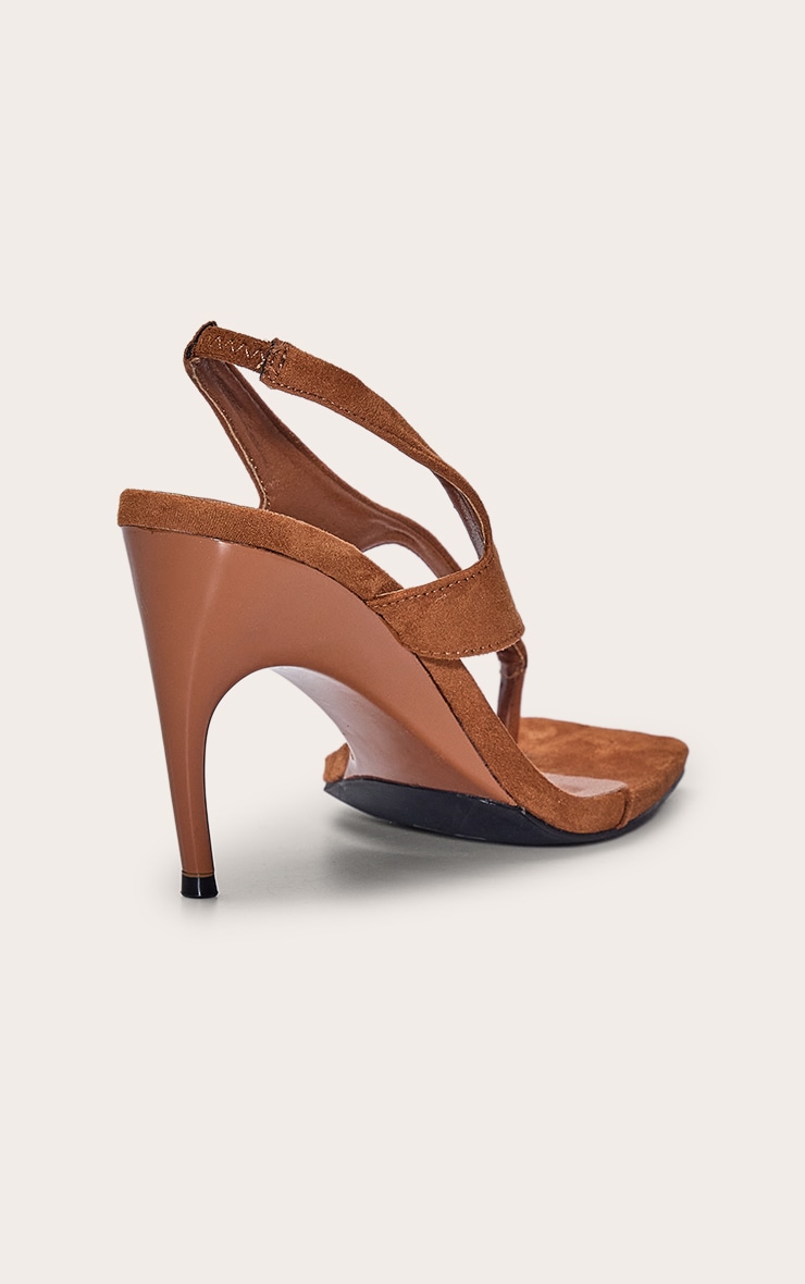 Tan Toe Thong Square Toe Heeled Sandal image 4