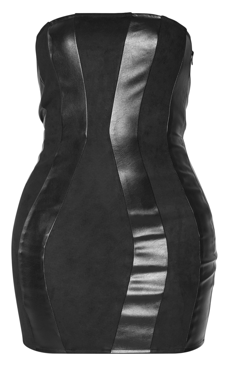 Shape Black Faux Leather Suede Panel Bandeau Bodycon Dress image 1