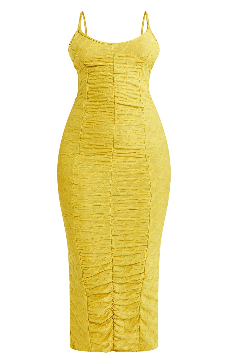 Chartreuse Textured Ruched Strappy Midaxi Dress image 5