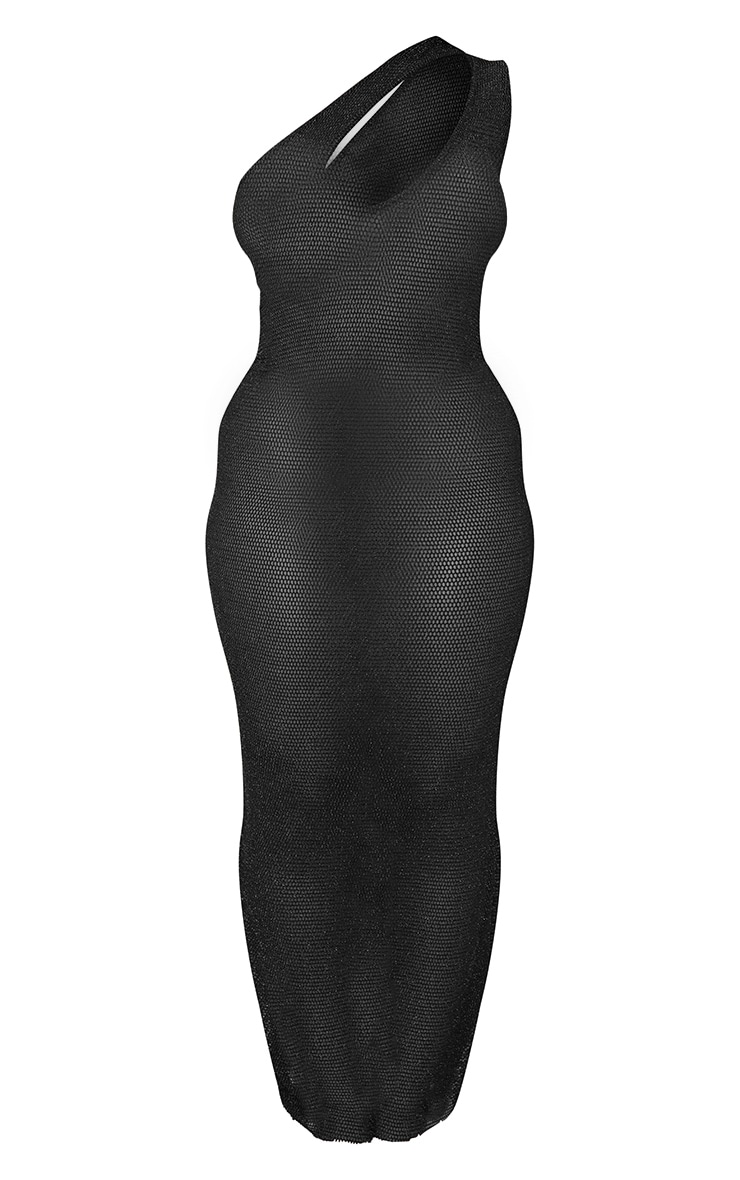 Shape Black Glitter Fishnet Cut Out One Shoulder Midaxi Dress image 1