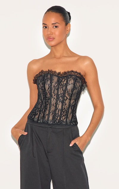 Black Lace Boned Lace Up Back Corset