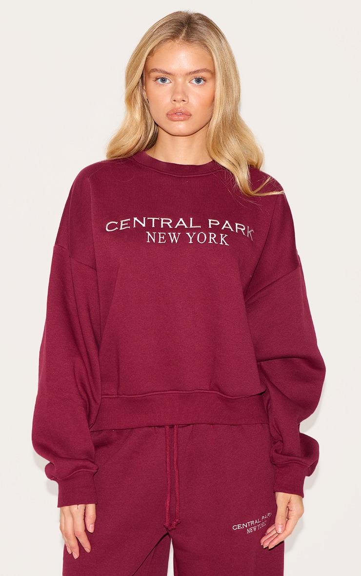  Burgundy Central Park Embroidered Boxy Sweat