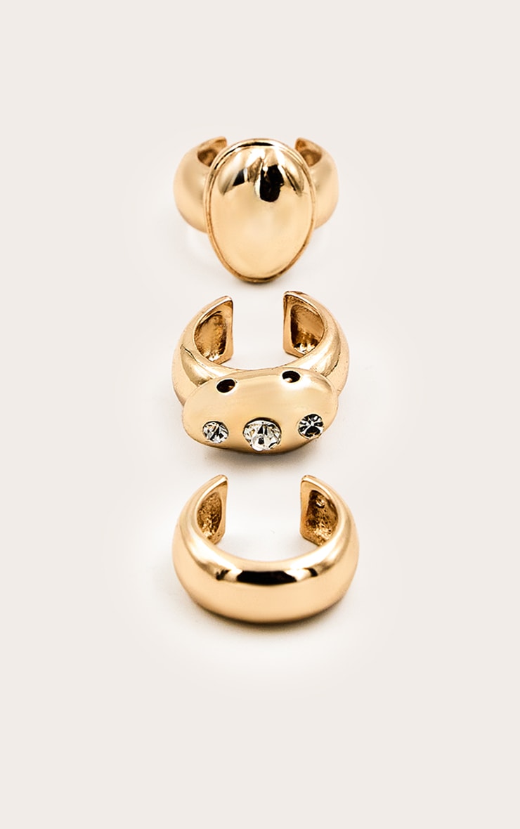 Gold Molten Multi Pack Rings with Crystal Detail image 2