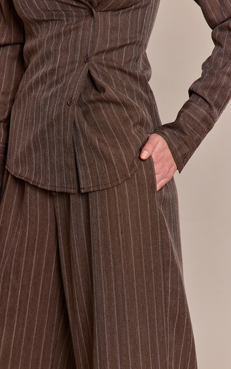 Brown Pinstripe Woven Drawstring Pants image 4