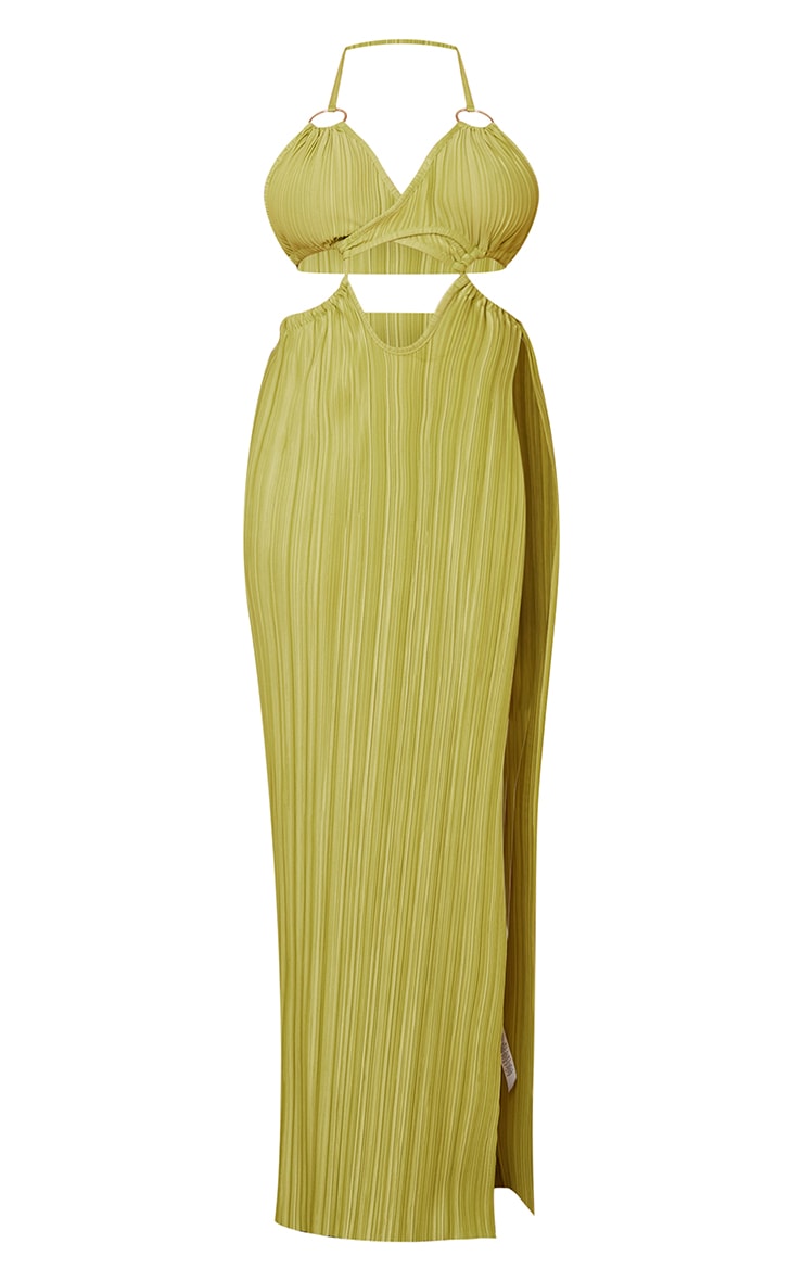 Shape Robe longue plissée citron vert à ourlet fendu et détail anneaux image 5