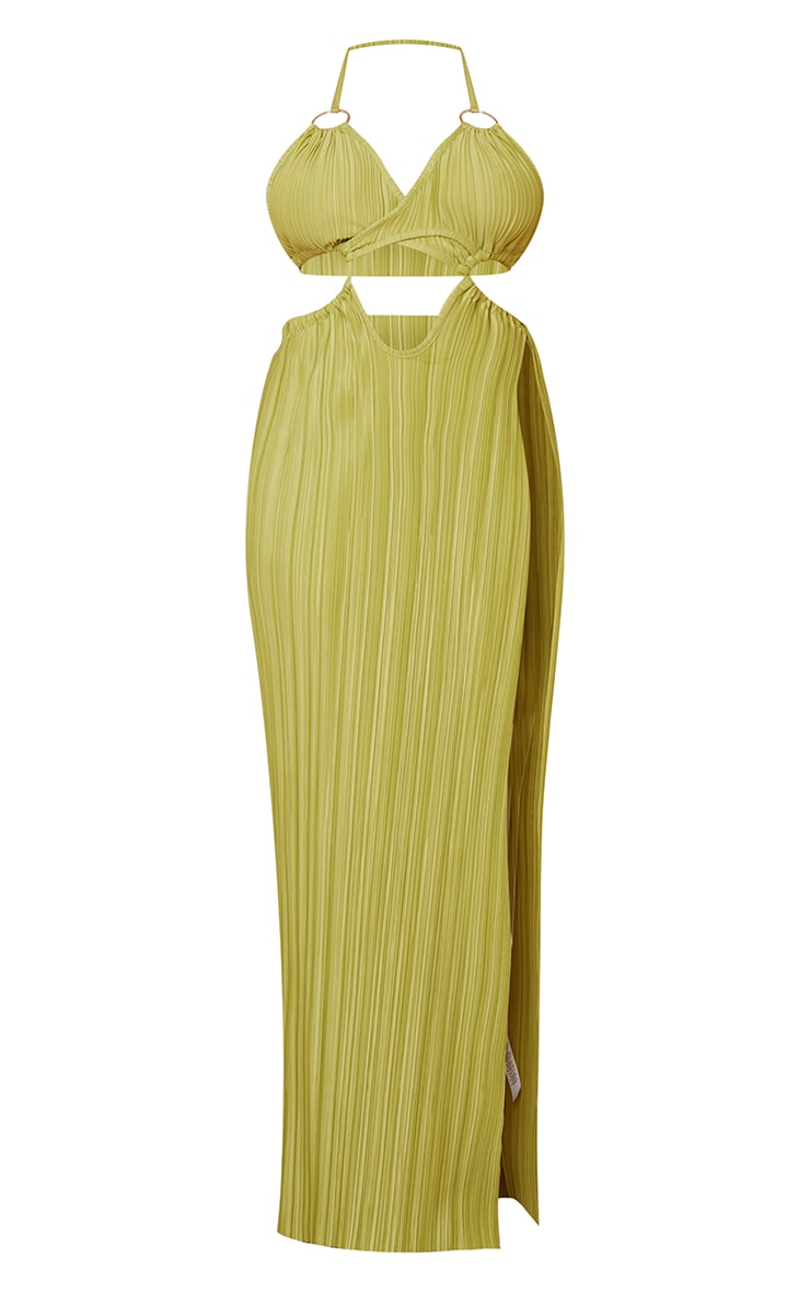 Shape Lime Plisse Ring Detail Split Maxi Dress image 5