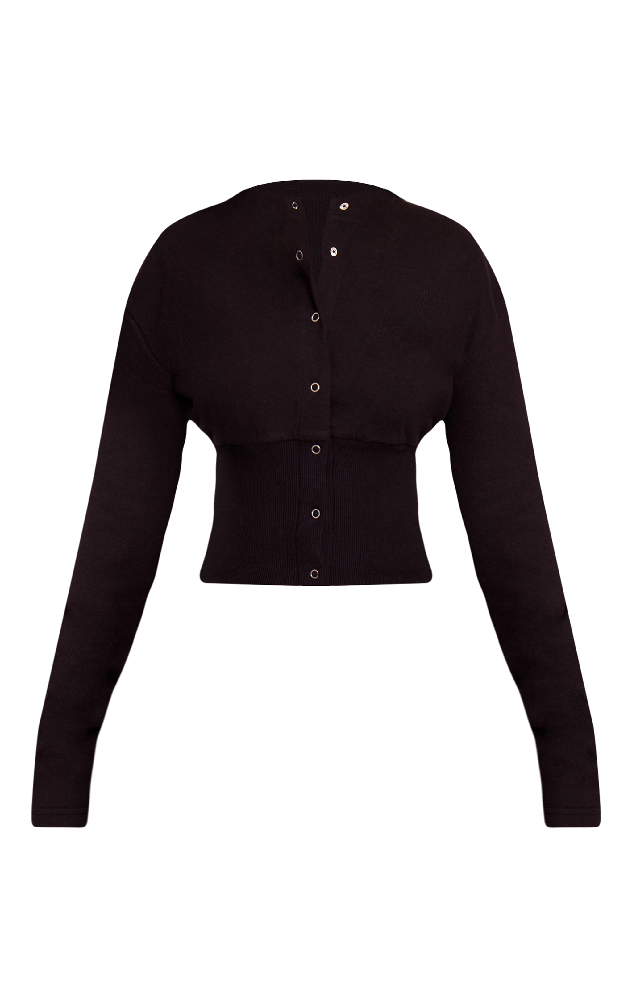 Petite Black Button Up Ribbed Waist Cardigan image 5