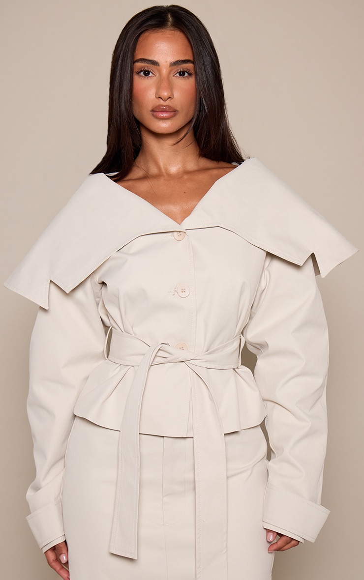 Petite Stone Tie Waist Off Shoulder Trench Coat  image 1
