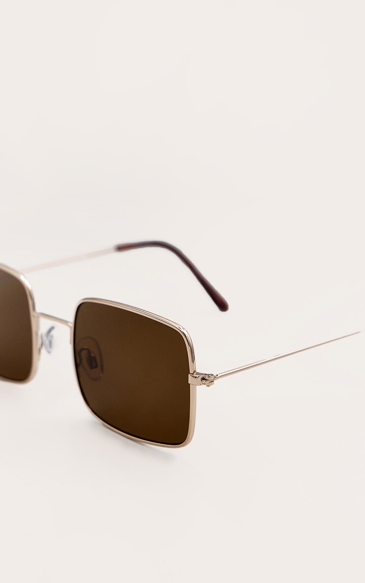 Gold Metal Frame Square Brown Lens Sunglasses image 4