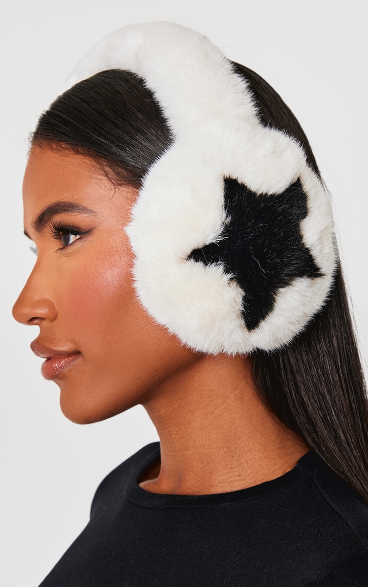 White Faux Fur Star Ear Muffs image 1