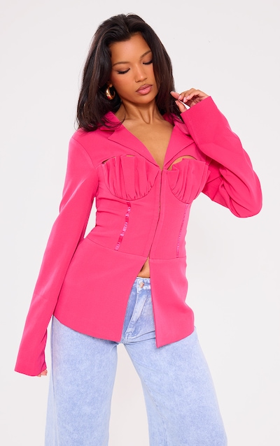 Candy Pink Shell Cup Detail Tailored Blazer