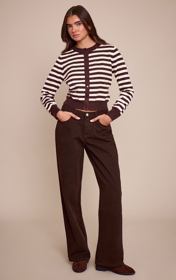 Chocolate Striped Button Up Compact Knit Cardigan image 3