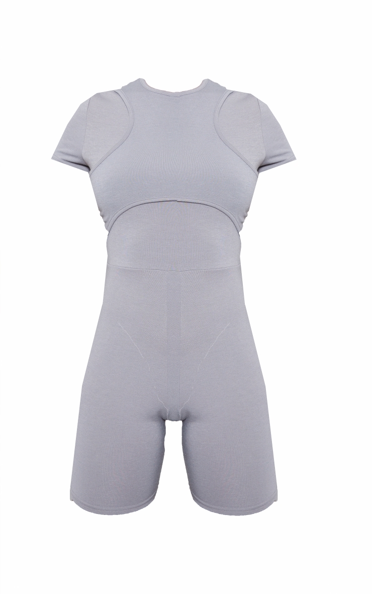 Grey Contour Jersey Racer Panel Short Sleeve Unitard image 5