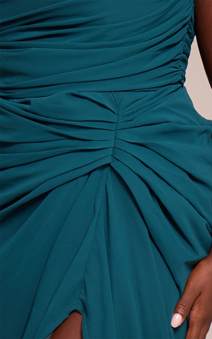 Plus Emerald Green Chiffon Ruched Drape Midi Dress image 4