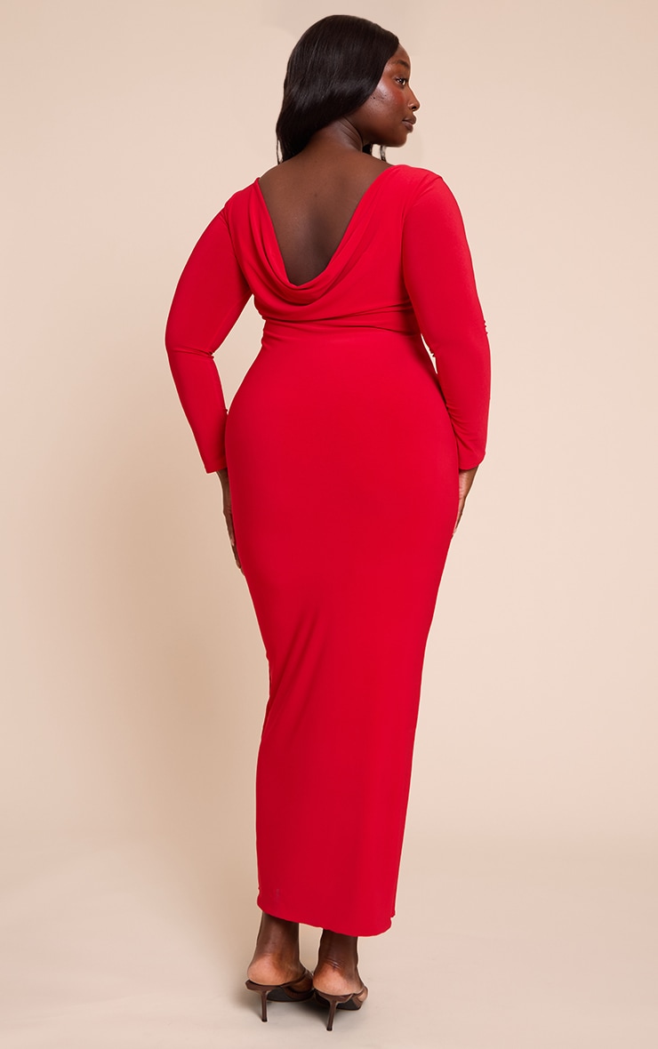 Plus Robe longue rouge profond à dos rond et manches longues image 1