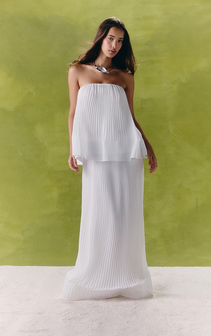 White Chiffon Plisse Maxi Skirt