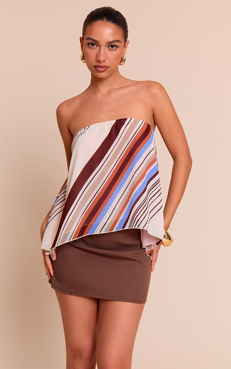 Multi Printed Striped Chiffon Floaty Bandeau Top image 1