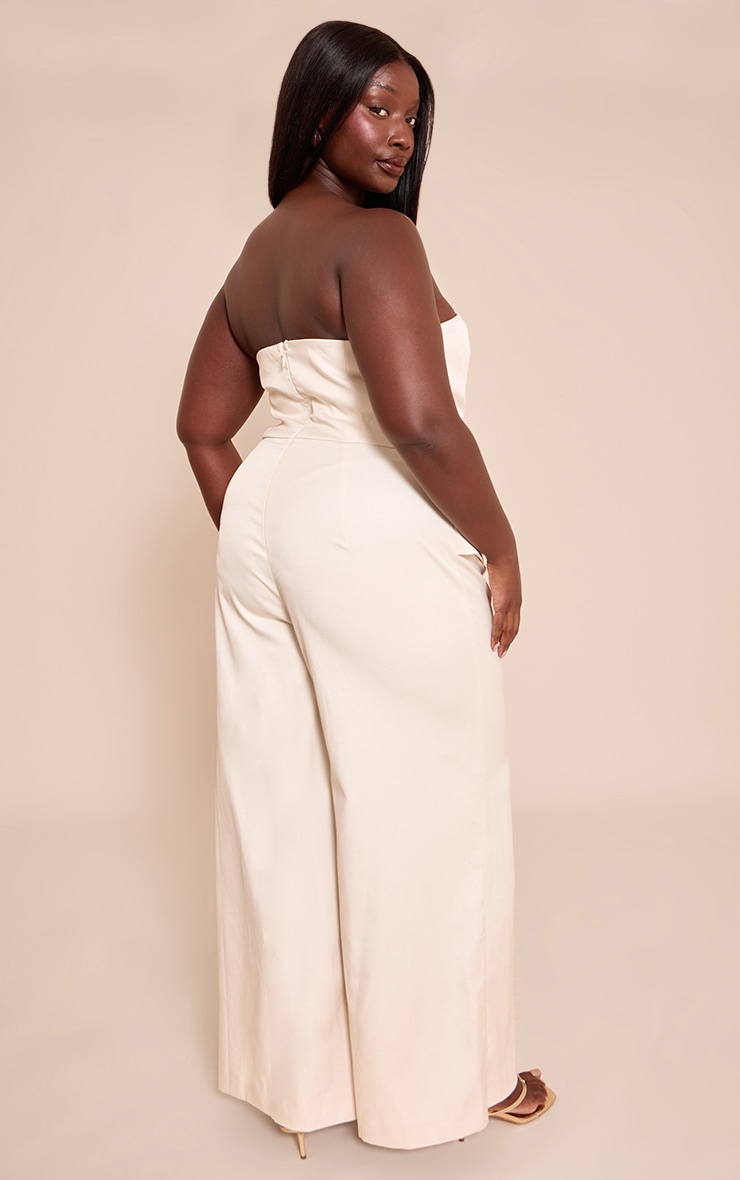 Plus Cream Woven Bandeau Trim Detail Straight Leg Jumpsuit image 2