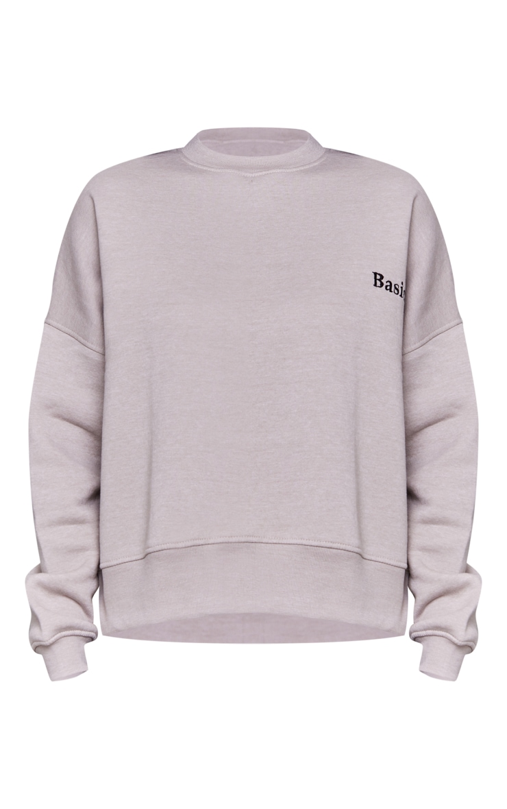 Ash Grey Basics Embroidered Deep Band Crop Sweatshirt image 5