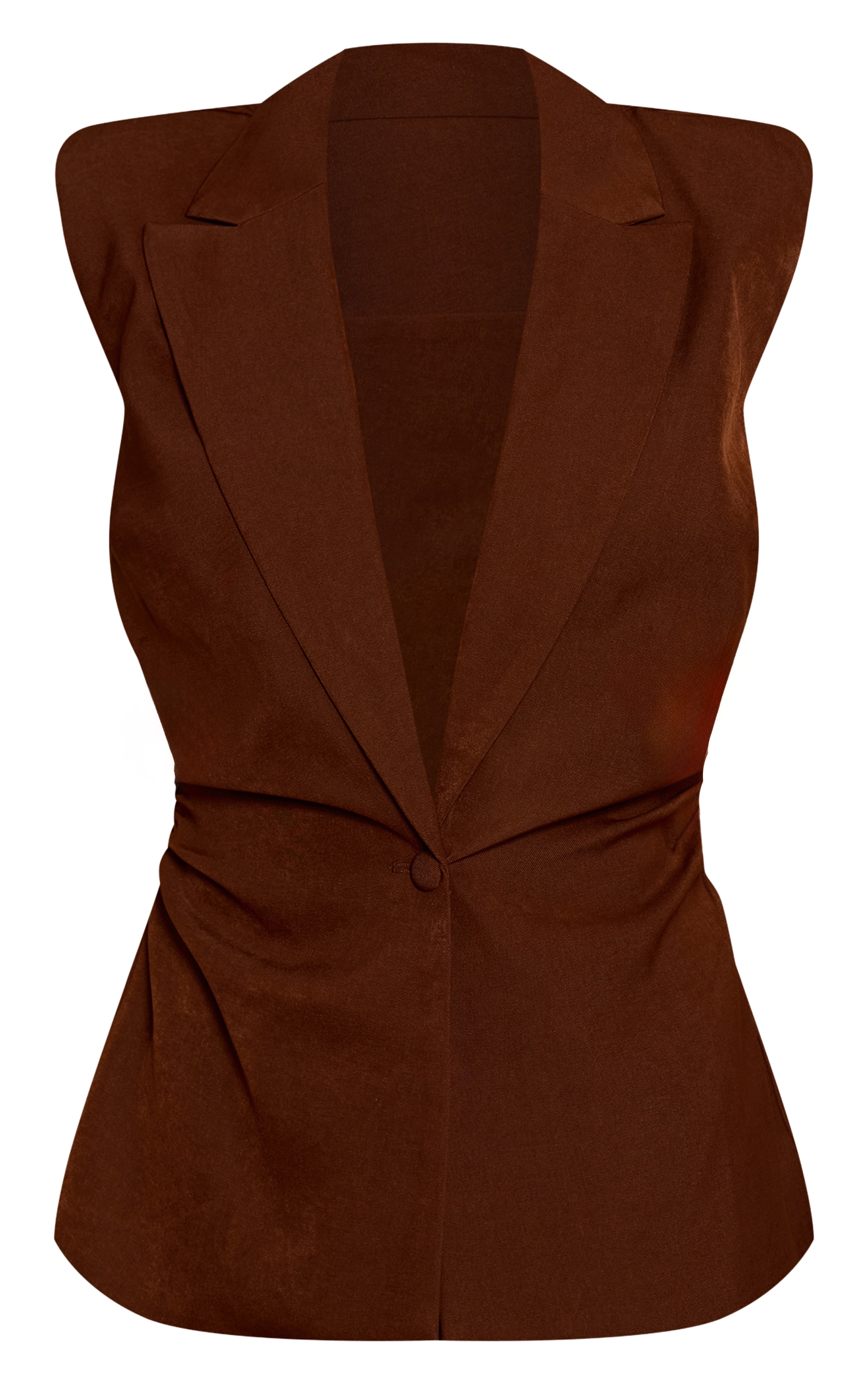 Gilet de tailleur tissé chocolat à épaulettes et taille froncée image 5