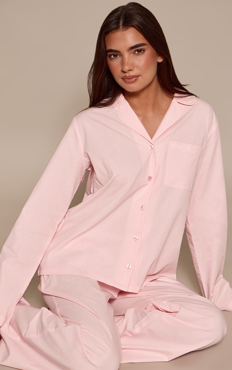 Baby Pink Contrast Breakfast Club Button Up Pyjamas image 3