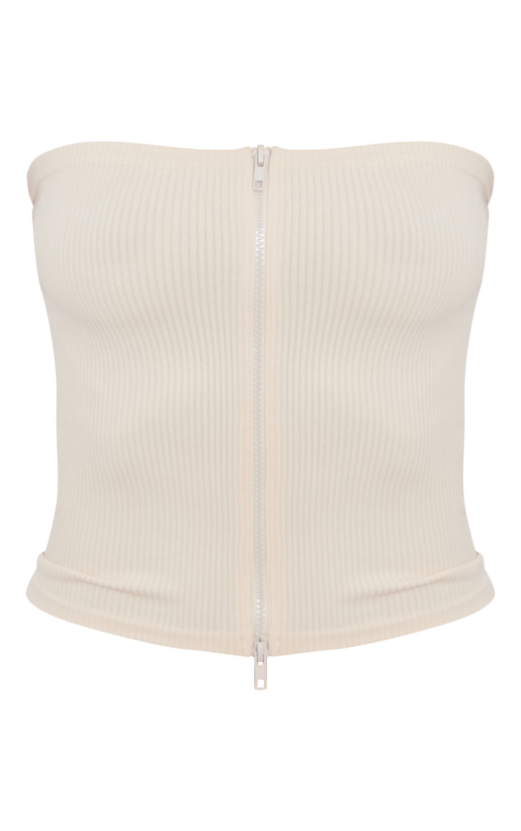 Top bustier long écru côtelé à contours et zip image 5