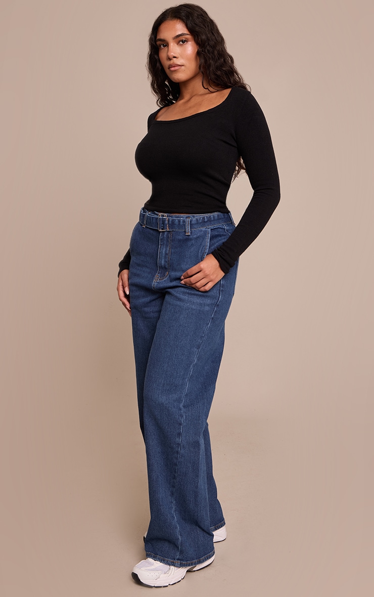 Shape indigo Stretch Denim High waisted Belted Wide Leg Jeans image 2