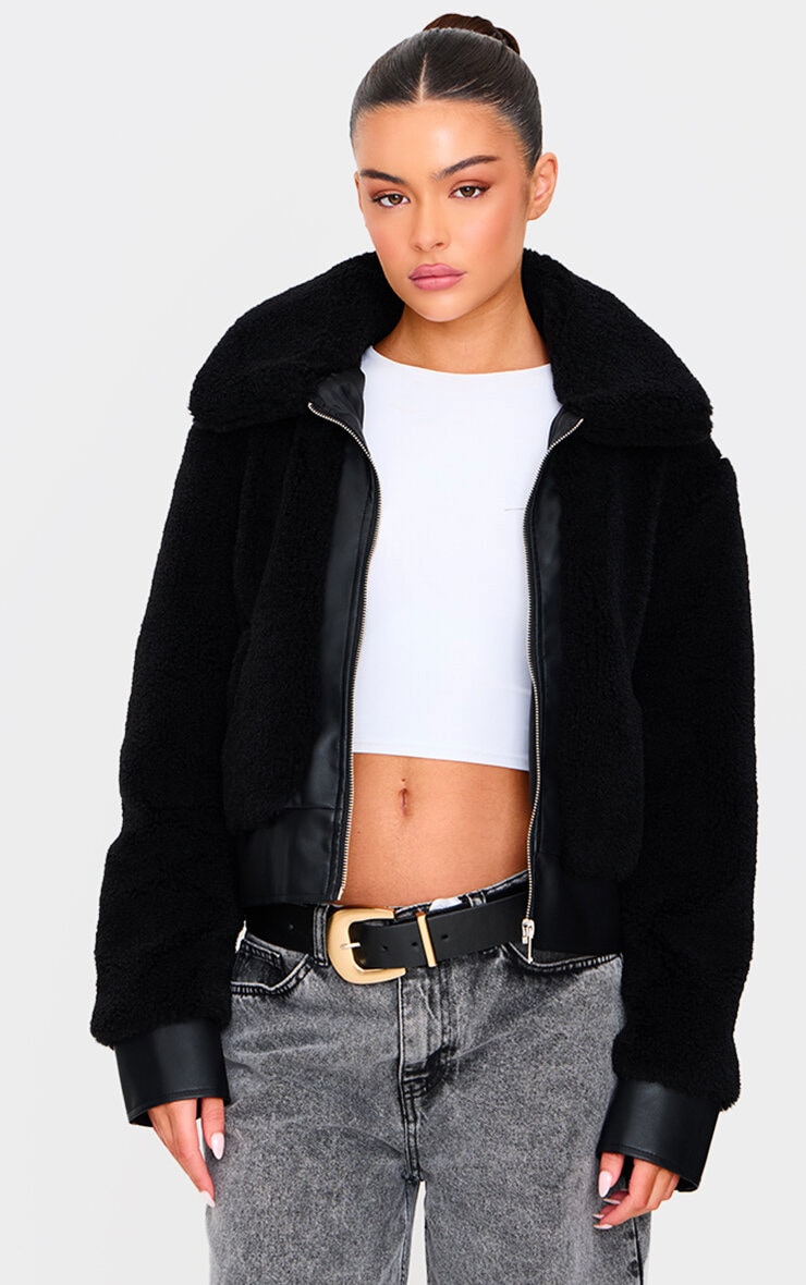nsw plush faux fur jacket in fossil & black