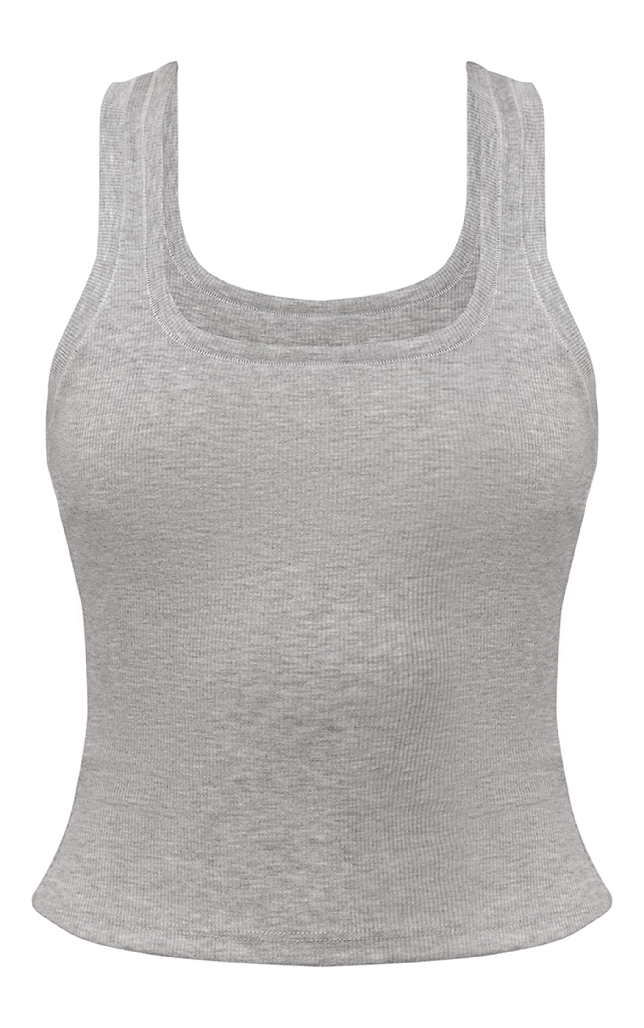 Grey Soft Rib Scoop Neck Vest Top image 5