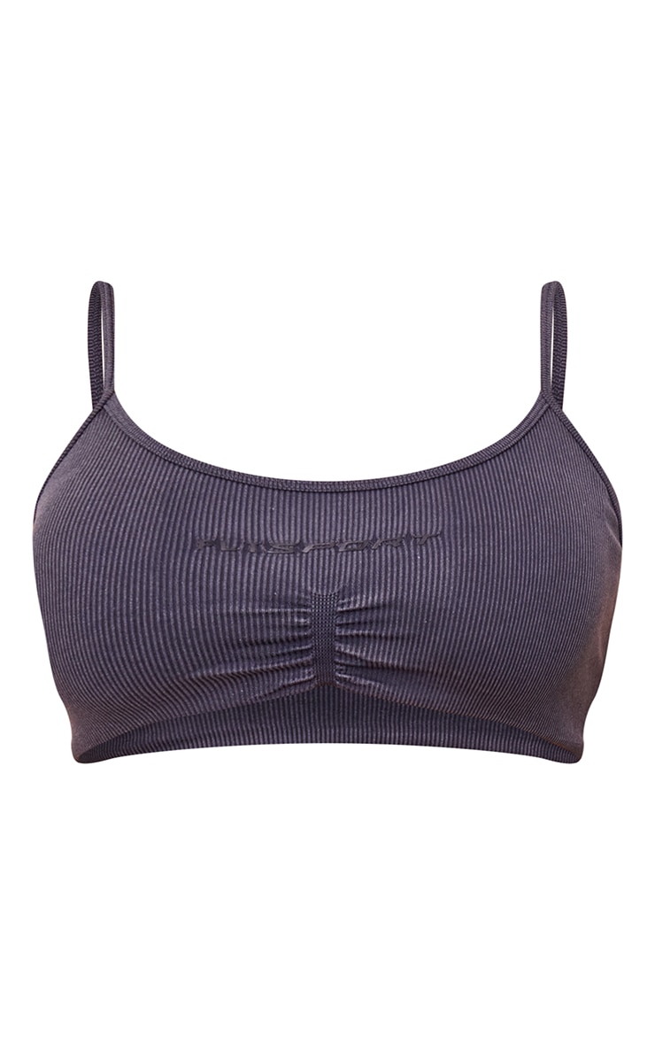 PLT Sport Soutien-gorge de sport gris anthracite délavé javélisé côtelé sans coutures image 5