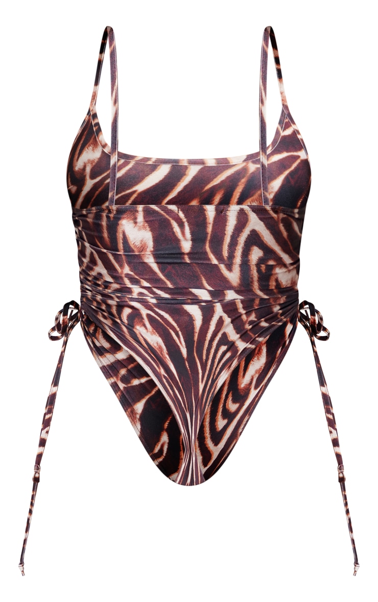 Shape Maillot de bain échancré marron imprimé zèbre froncé sur les côtés image 6