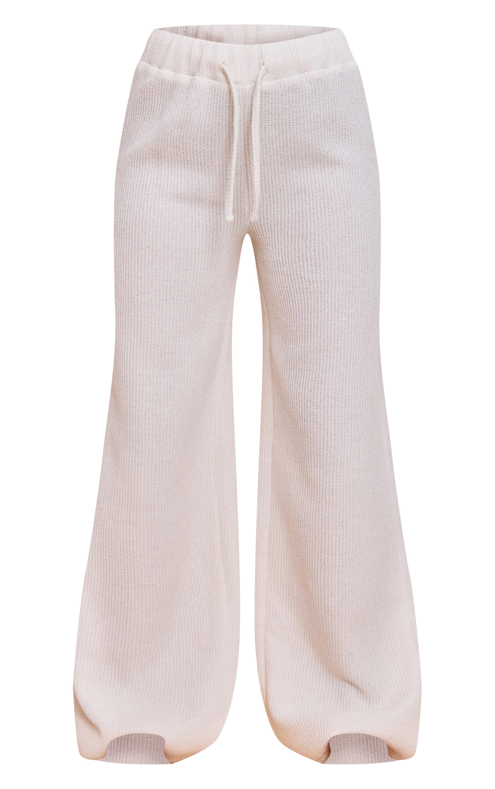 Cream Textured Waffle Mid Rise Wide Leg Trousers image 5