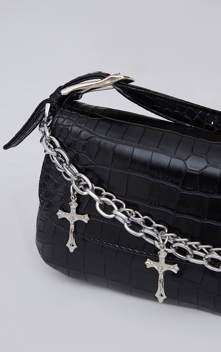 Black Asymmetric Scale Print Cross Chain Shoulder Bag image 4