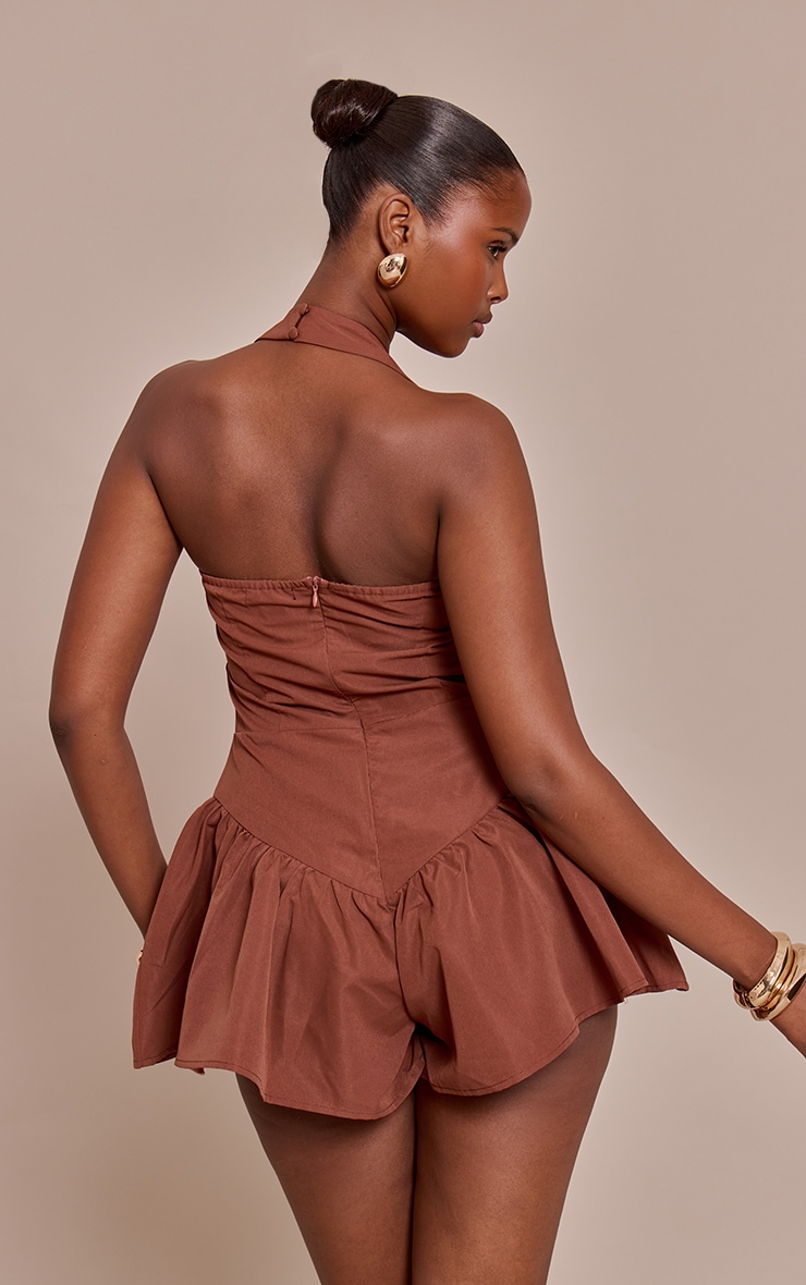 Chocolate Halter Neck Drop Waist Floaty Romper image 2