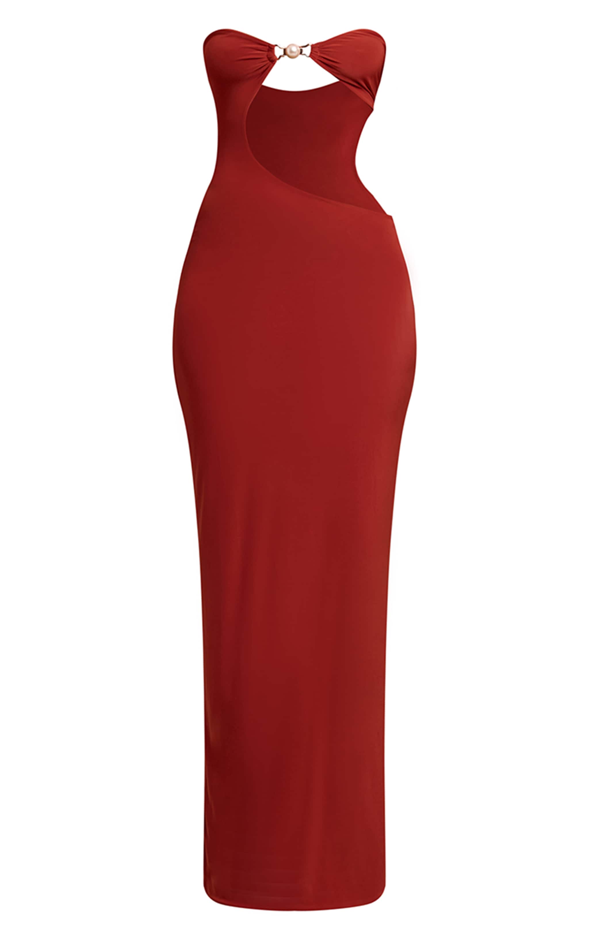 Rust Slinky Trim Detail Cut Out Maxi Dress image 5