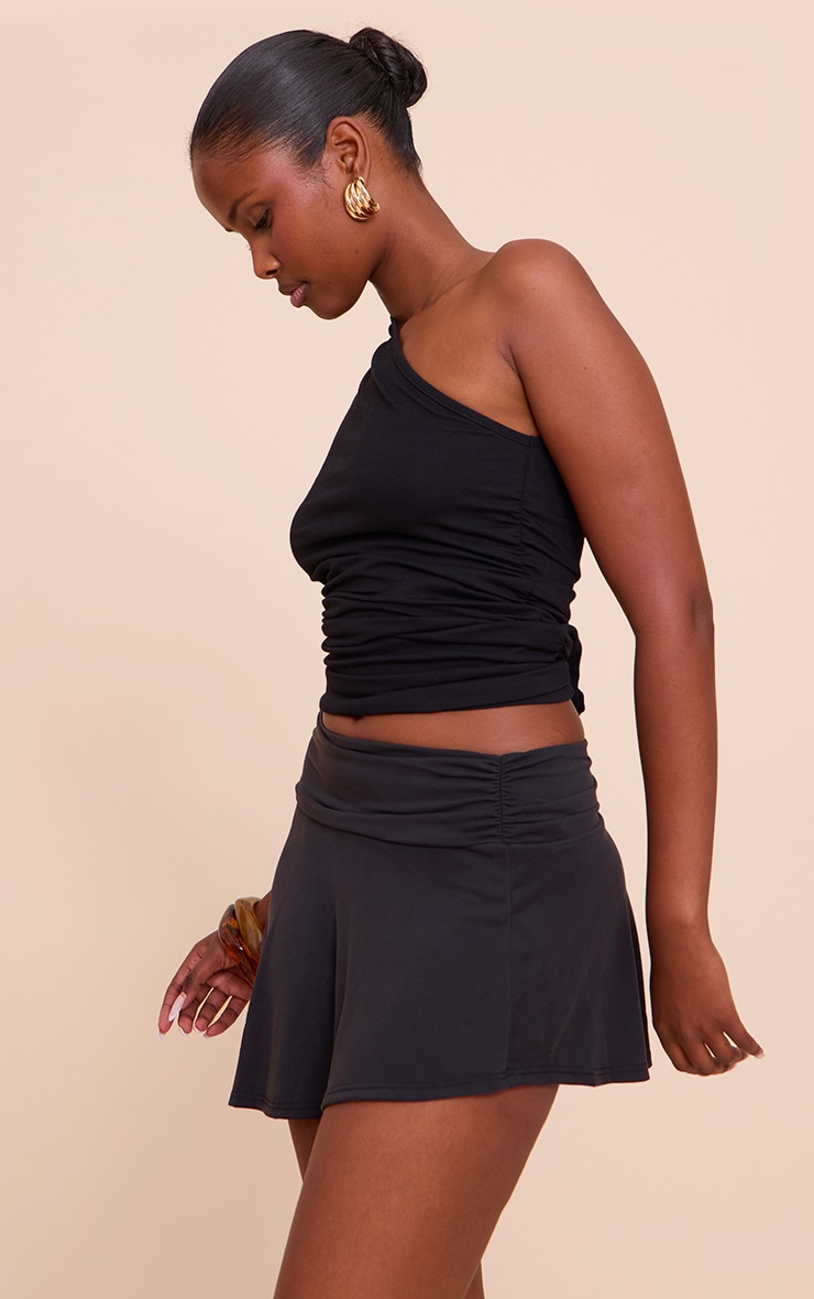 Black Modal Asymmetric Mini Skirt image 4