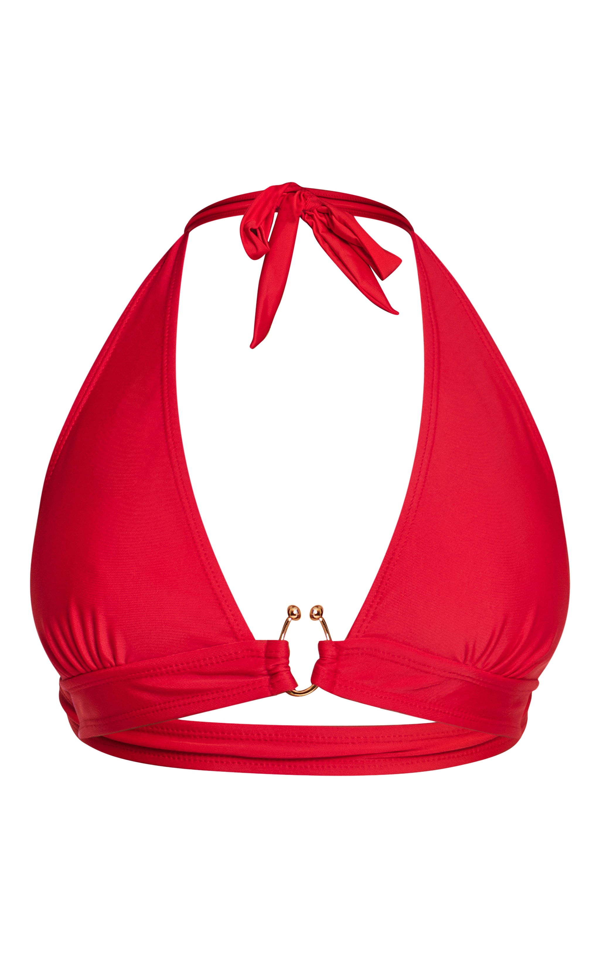Haut de maillot de bain triangle rouge à dos nu et empiècement doré image 5