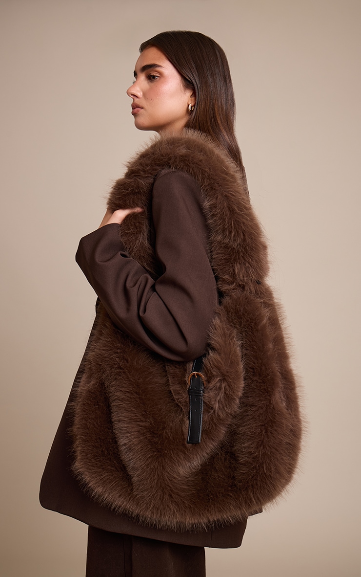 Chocolate Faux Fur Belted Shoulder Bag
