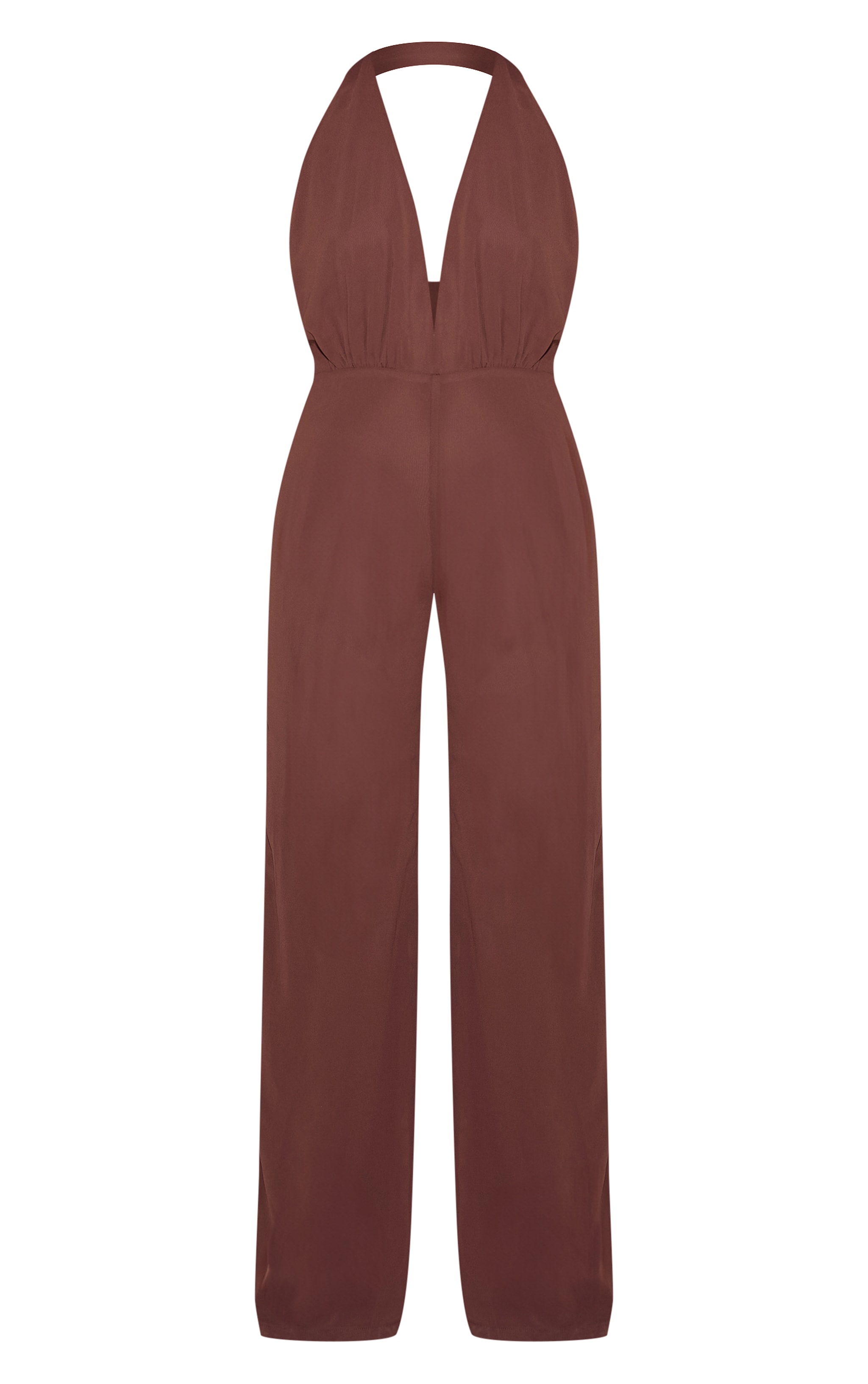 Chocolate Chiffon Plunge Neck Bead Detail Jumpsuit image 5