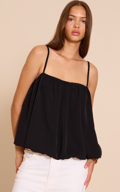 Black Chiffon Strappy Puff Ball Top