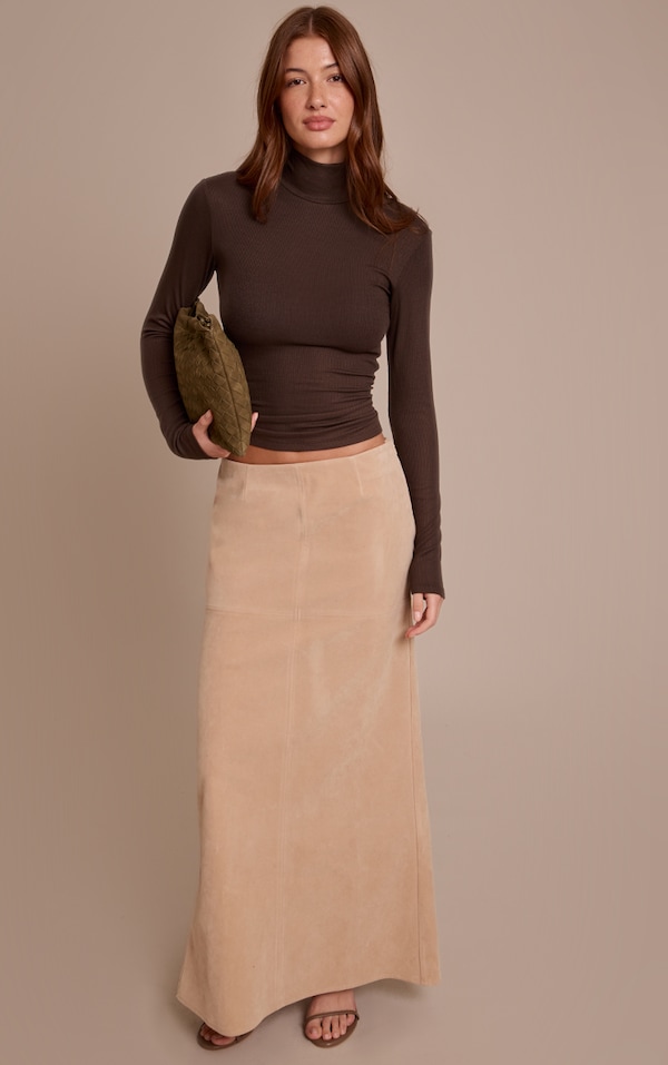 Sand Faux Suede Column Maxi Skirt 