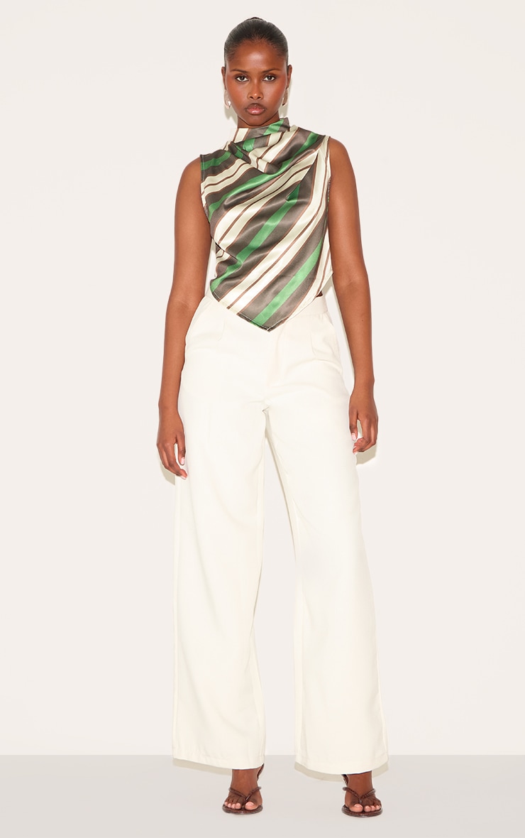 Green Satin Stripe High Neck Cowl Top image 3