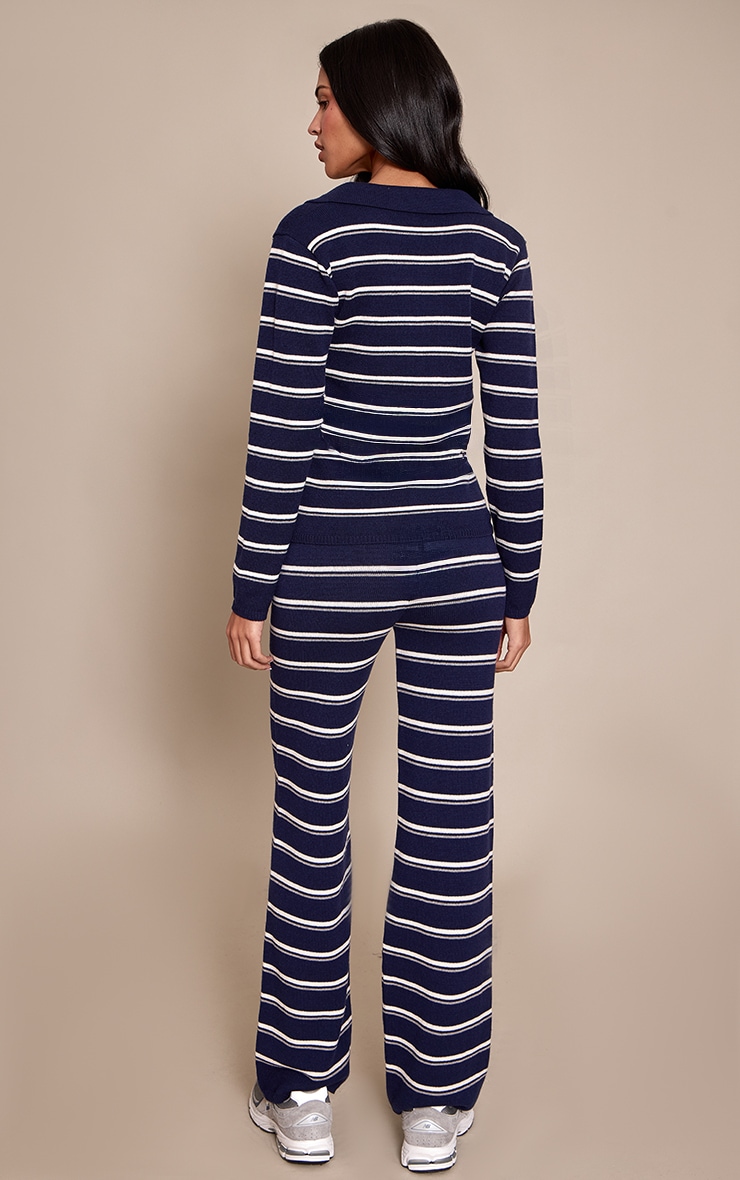 Tall Navy Striped Compact Knit Trousers image 3